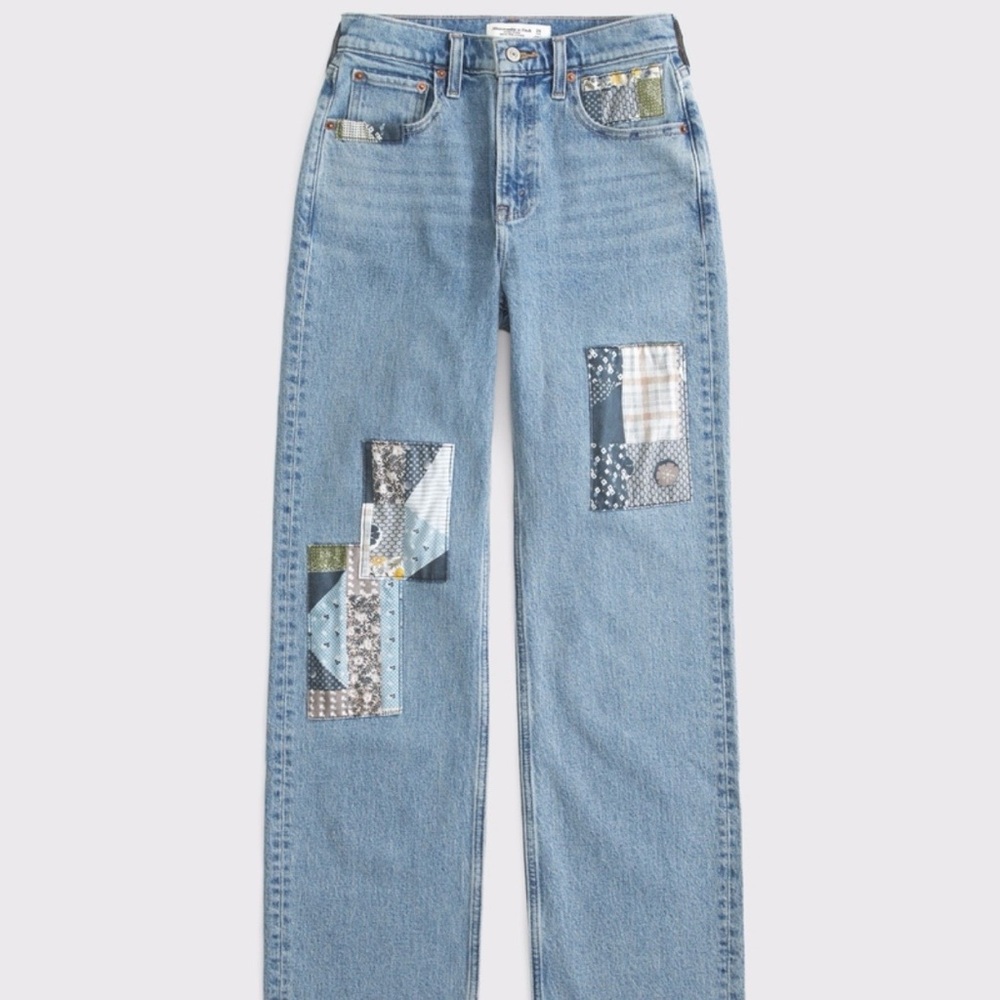 Abercrombie & Fitch Blue Patchwork Straight Leg Jeans